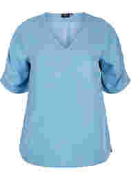 Bluse med draperede ærmer, Light blue denim