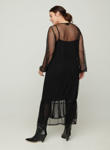 Lang transparent kjole med prikker, Black, Model image number 1