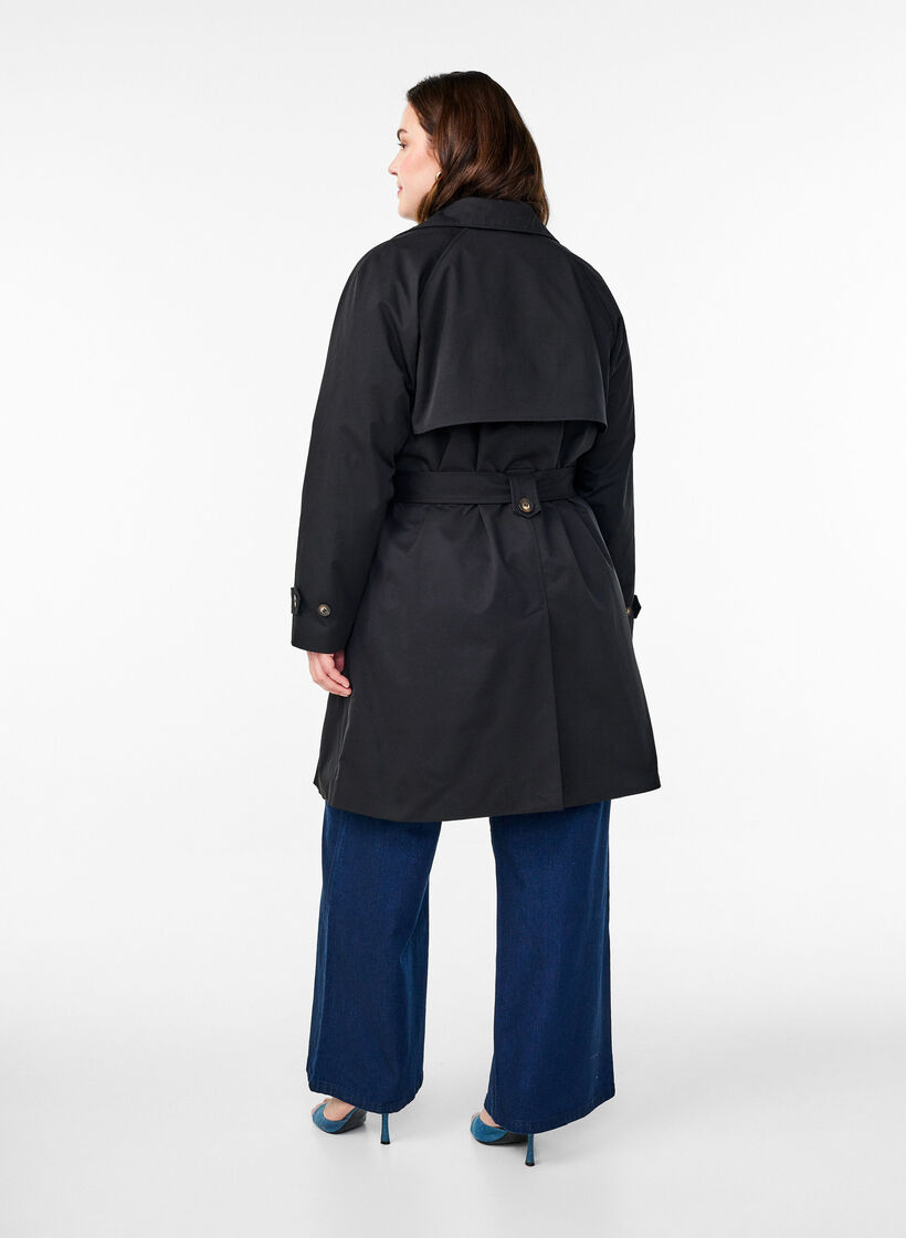 Mellemlang trenchcoat med bælte, Black, Model image number 1