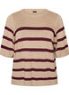 Stribet strikbluse med korte &aelig;rmer, Beige, Packshot image number 0
