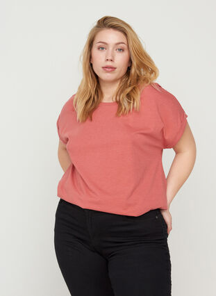 T-shirt i bomuldsmix, Faded Rose Mel., Model image number 0