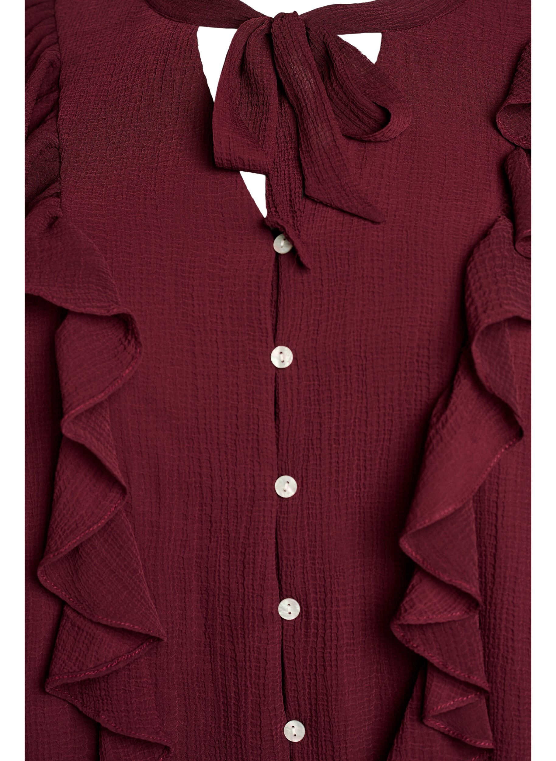 ZizziTransparent bluse med fl&aelig;ser og bindeb&aring;nd, R&oslash;d, Packshot image number 2