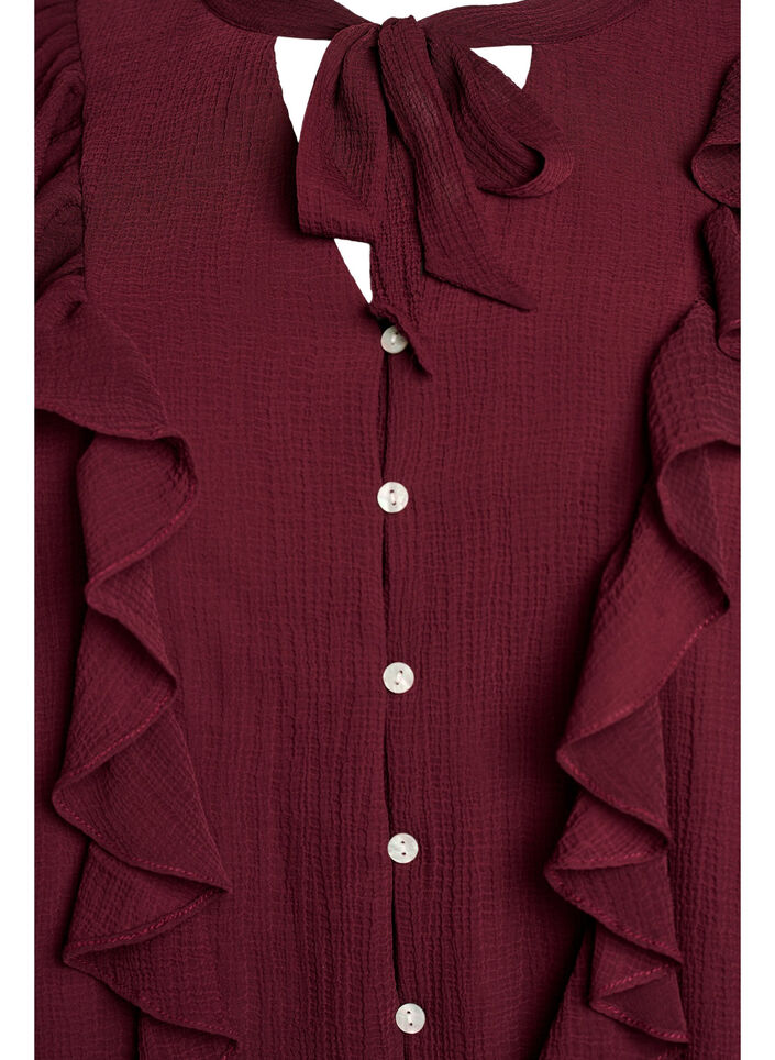 Transparent bluse med fl&aelig;ser og bindeb&aring;nd, R&oslash;d, Packshot image number 2