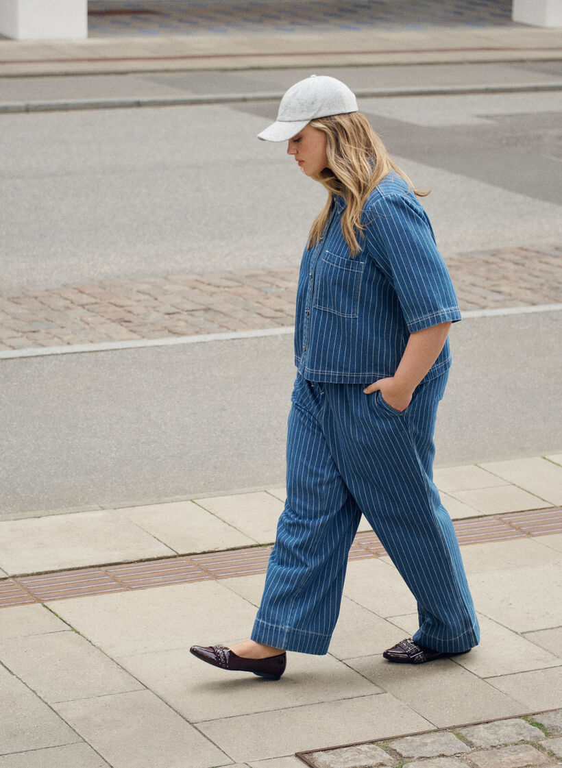 Denim jeans med brede ben og striber, Blå, Image image number 0