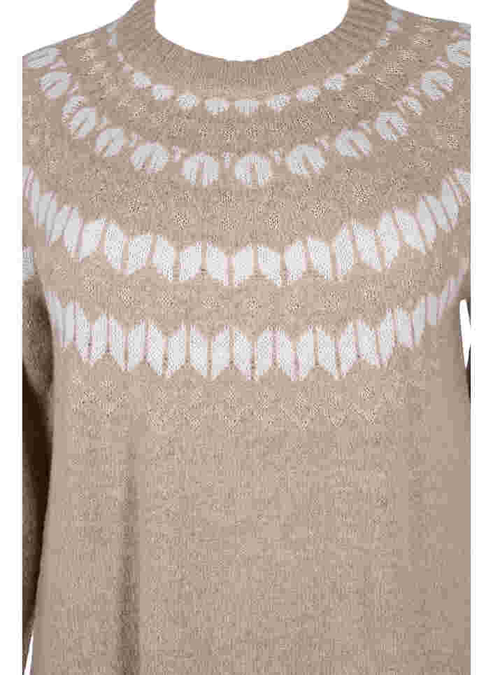 Mønstret strikkjole med uld, Simply Taupe Comb, Packshot image number 2