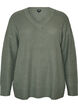Lang ribstrikket bluse med V-hals, Gr&oslash;n, Packshot image number 0