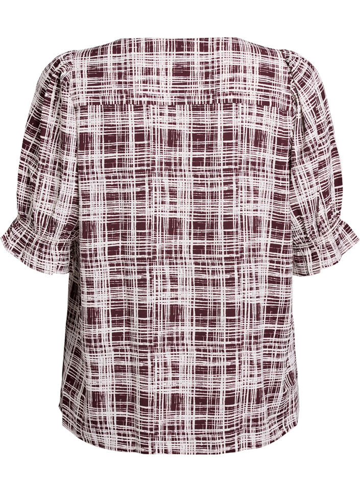Skjortebluse med 1/2 &aelig;rmer, M&oslash;rk Bordeaux, Packshot image number 1