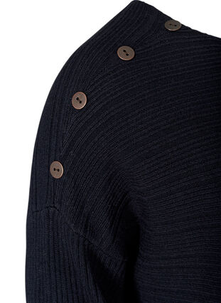 Langærmet strikkjole med knappedetaljer, Black, Packshot image number 3