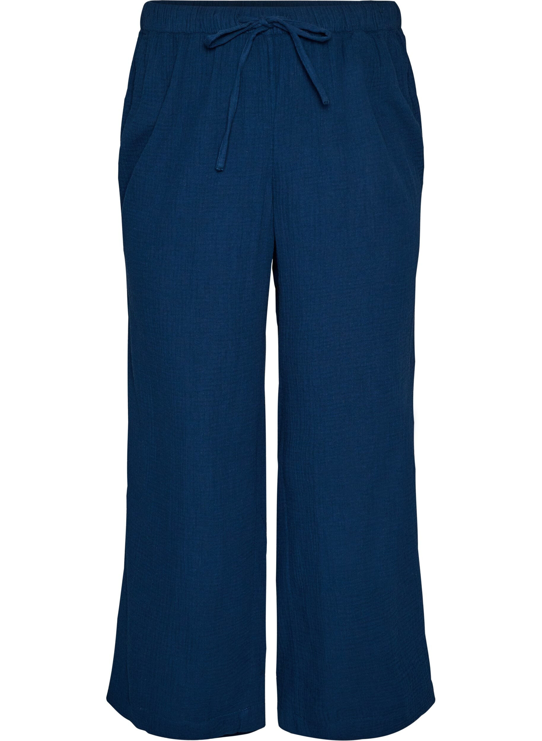 ZizziL&oslash;se pyjamasbukser i bomuldsmusselin, Bl&aring;, Packshot image number 0
