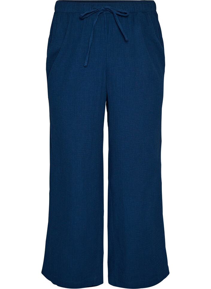 L&oslash;se pyjamasbukser i bomuldsmusselin, Bl&aring;, Packshot image number 0
