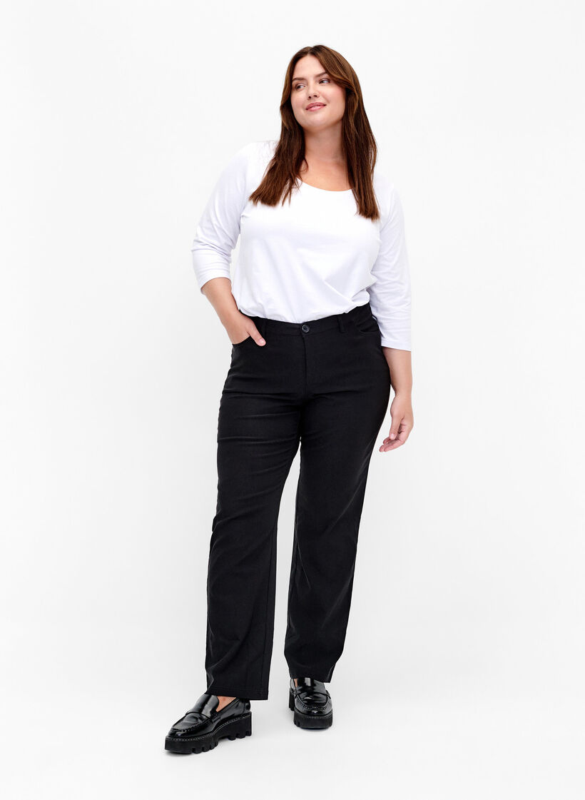 Basis bomulds t-shirt med 3/4 &aelig;rmer, Hvid, Model image number 1