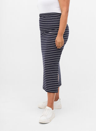 Lang stribet bomulds nederdel med slids, Blue Stripe, Model image number 2
