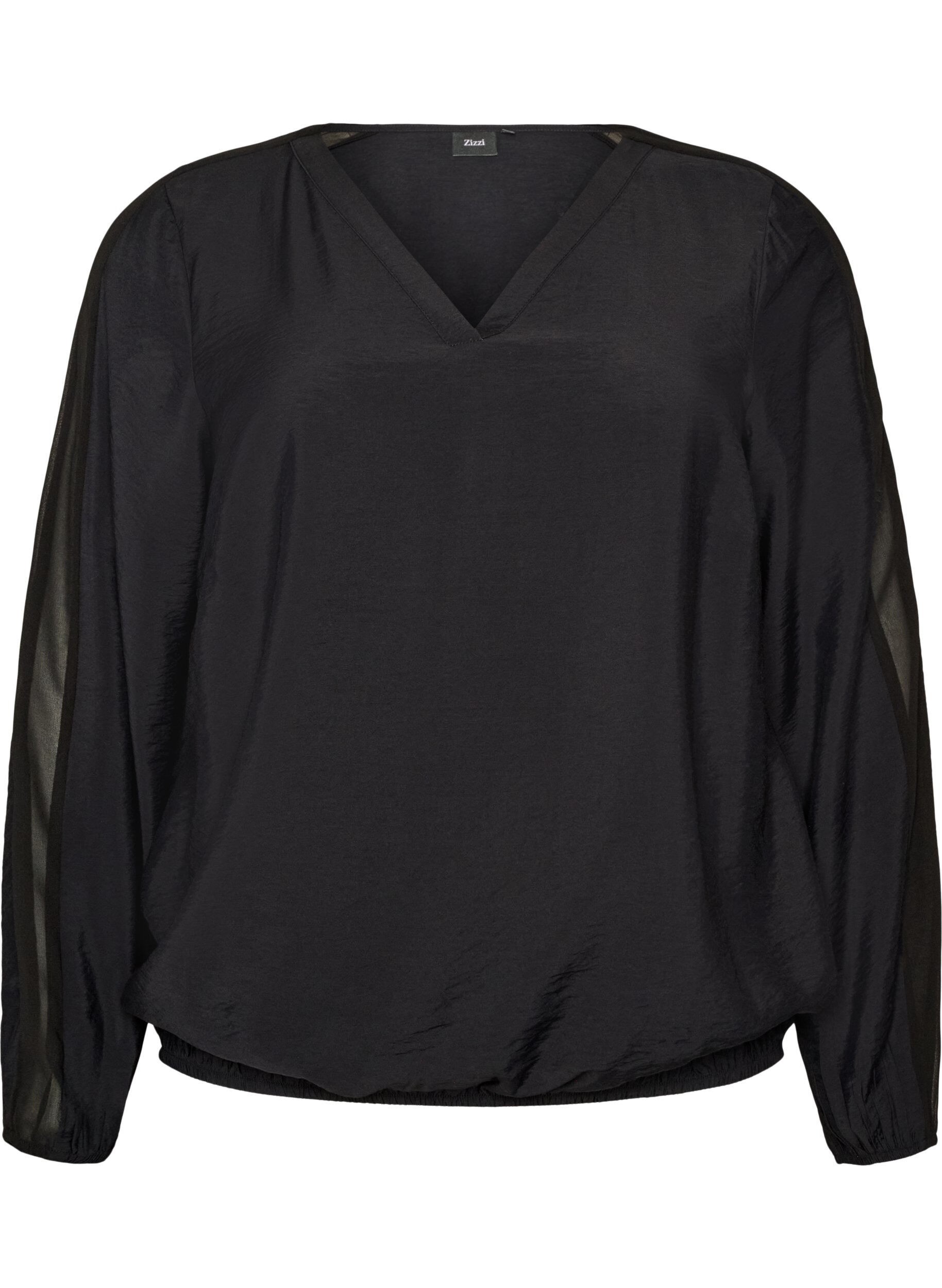 Bluse med balloneffekt og chiffondetaljer