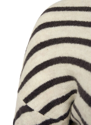 Strikbluse med skrå striber, Birch Mel. w stripes, Packshot image number 3