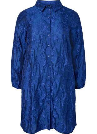 Lang skjorte i jacquard, Mazarine Blue, Packshot image number 0