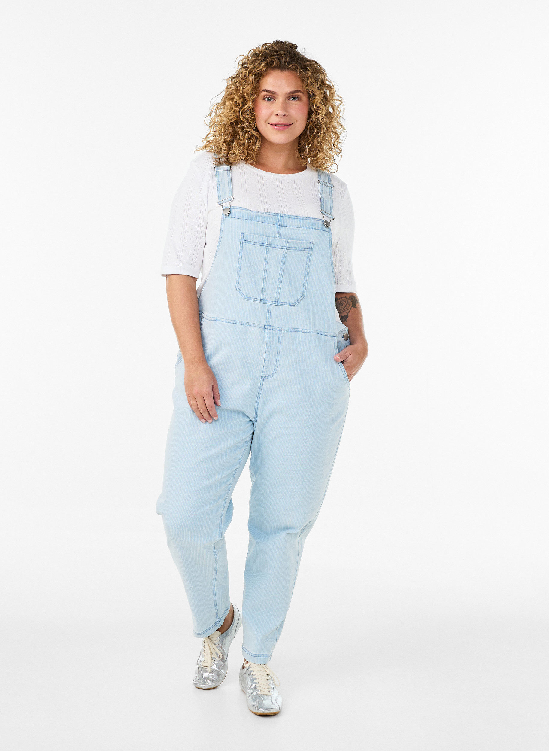 Stribede denim overalls, Bl&aring;, Model