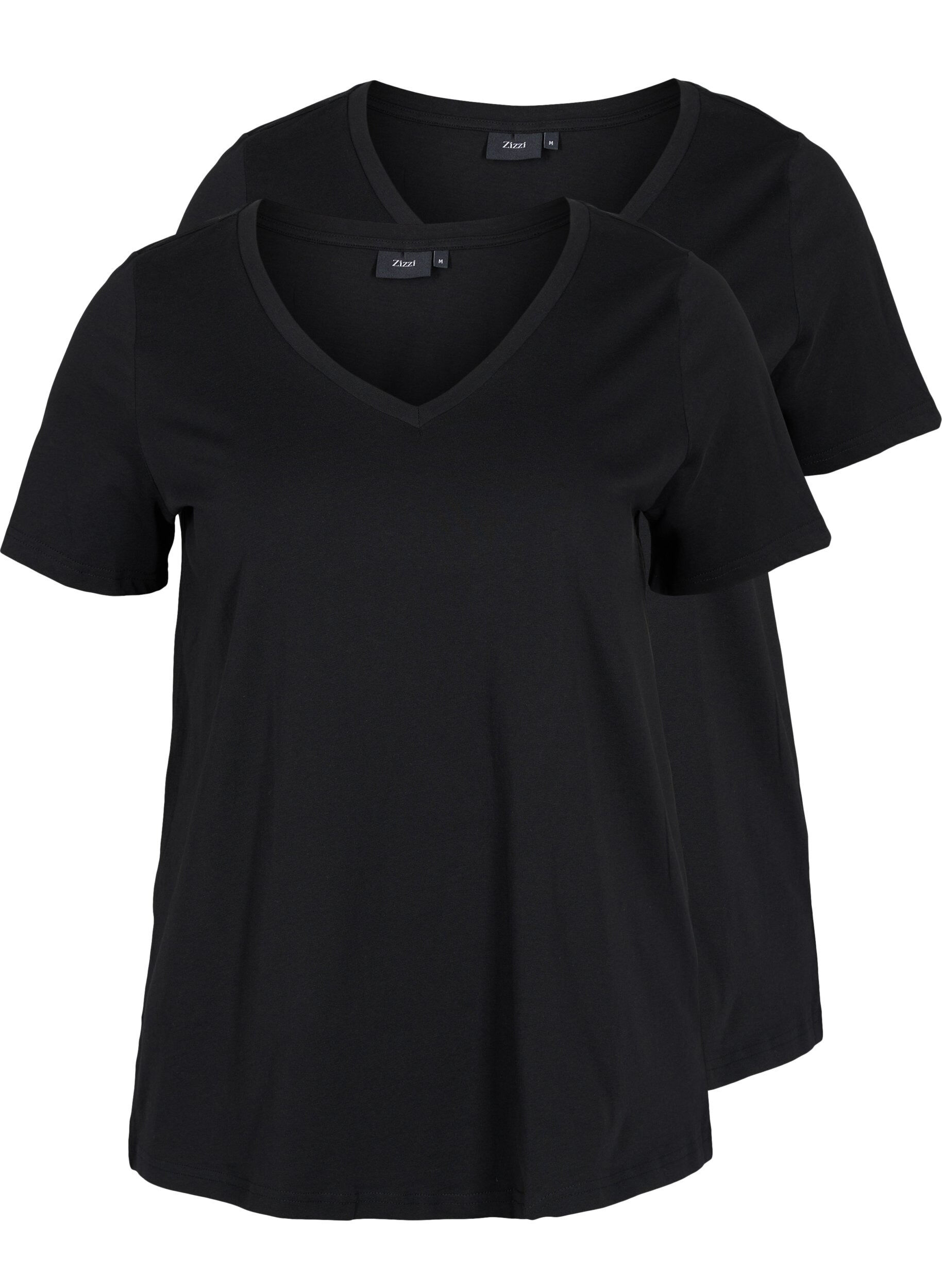 Zizzi 2-pak basis t-shirt i bomuld, Black/Black, Packshot image number 0