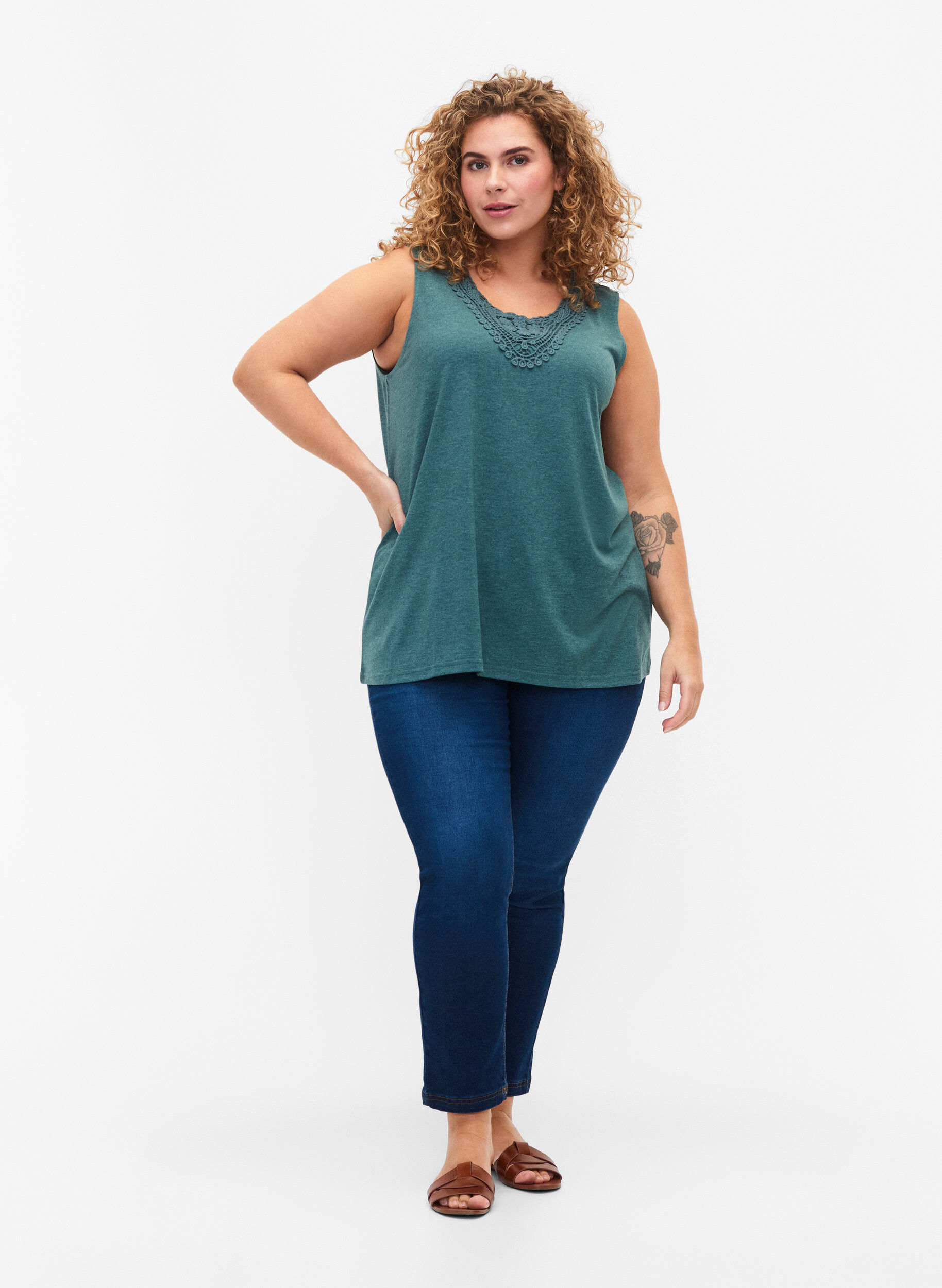 Zizzi &AElig;rmel&oslash;s top med blonde, Sea Pine Melange, Model image number 2