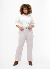 Stribede cargo jeans med straight fit, Rose White Stripe, Model