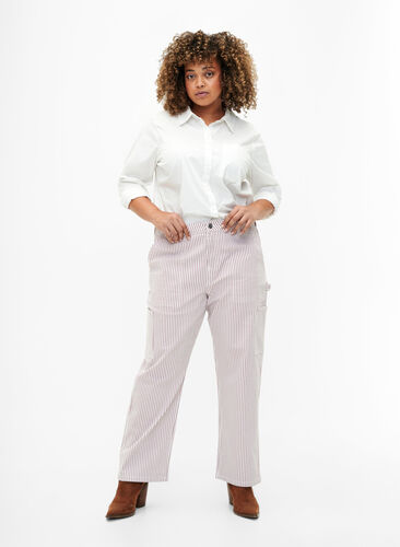 Stribede cargo jeans med straight fit, Rose White Stripe, Model image number 0