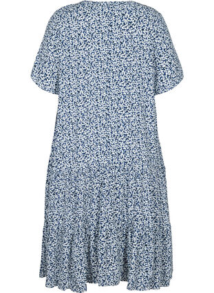 Kortærmet viskose kjole med print, Petit Blue Flower, Packshot image number 1