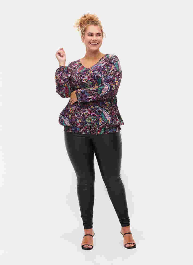Viskose bluse med smock og paisleyprint, Multi Paisley, Model image number 1