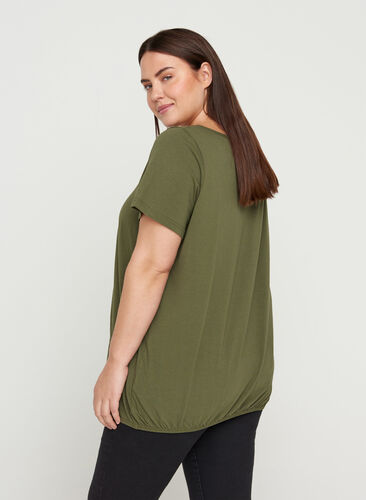 Kortærmet t-shirt med rund hals og blondekant, Ivy Green, Model image number 1