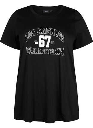 Bomulds t-shirt med front tryk, Black LOS ANGELES, Packshot image number 0