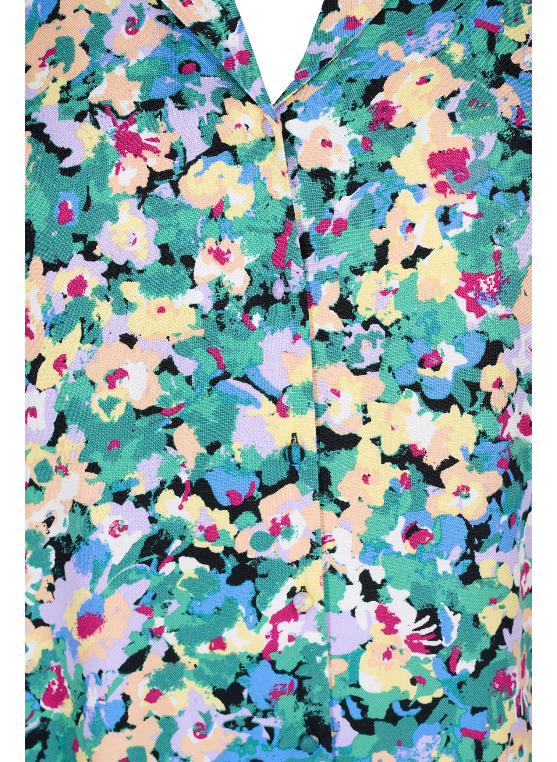 Zizzi Printet viskose skjorte med v-hals, Multi AOP, Packshot image number 2