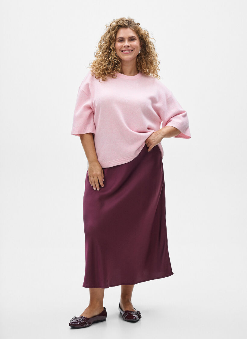 Satin midi-nederdel, Mørk Bordeaux, Model image number 1