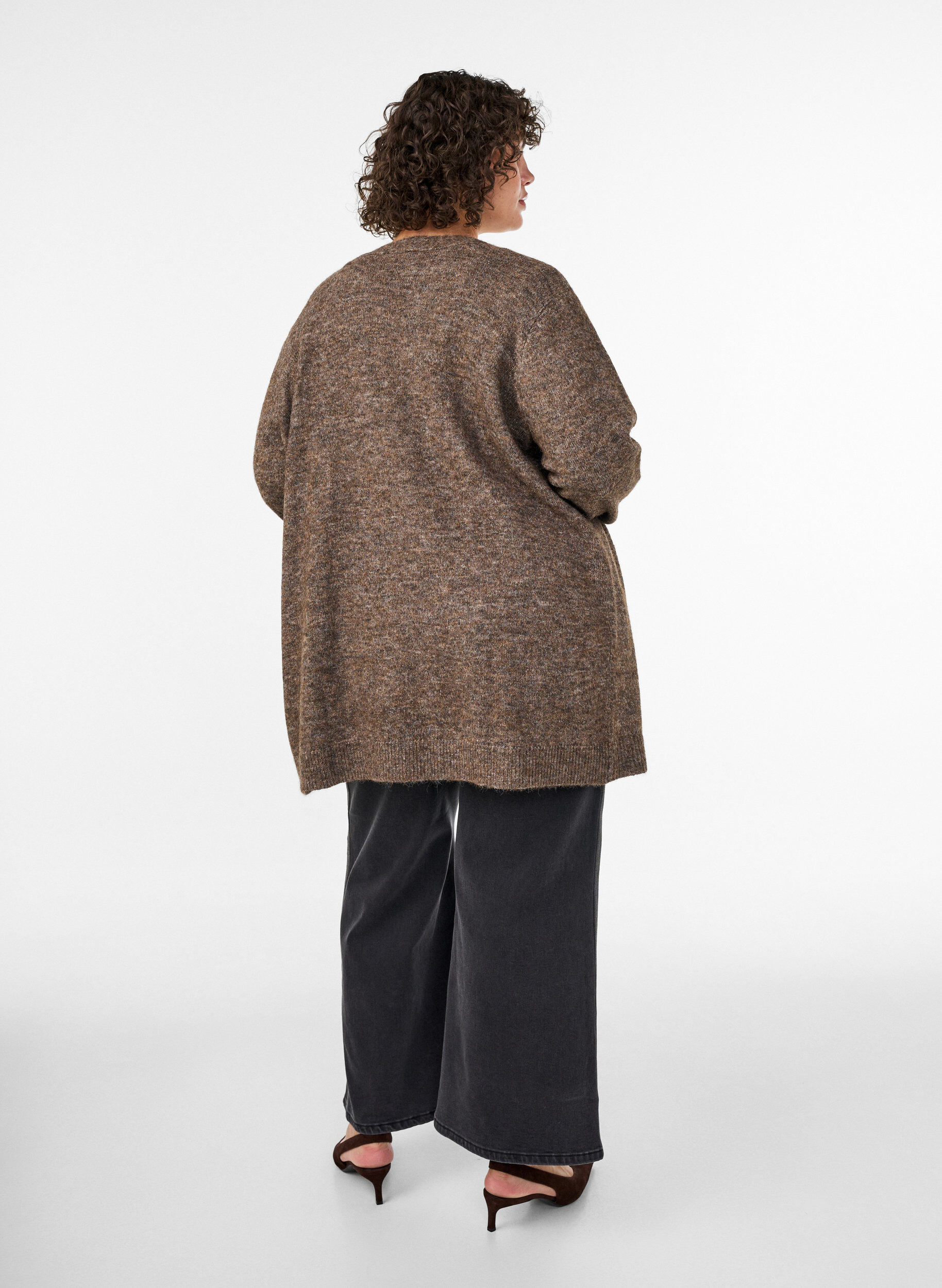ZizziLang cardigan med lommer, Brun, Model image number 2