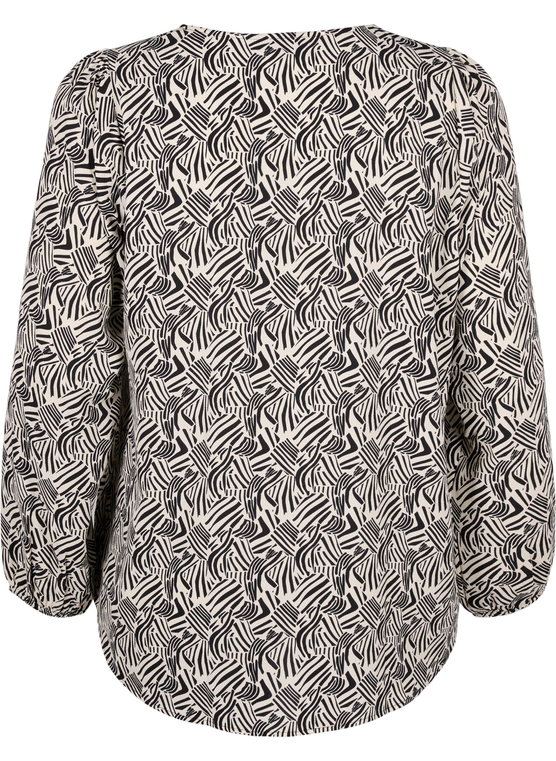 Zizzi Skjortebluse med v-hals og print, Birch Graphic, Packshot image number 1