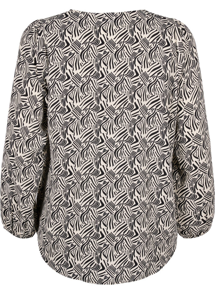 Skjortebluse med v-hals og print, Birch Graphic, Packshot image number 1