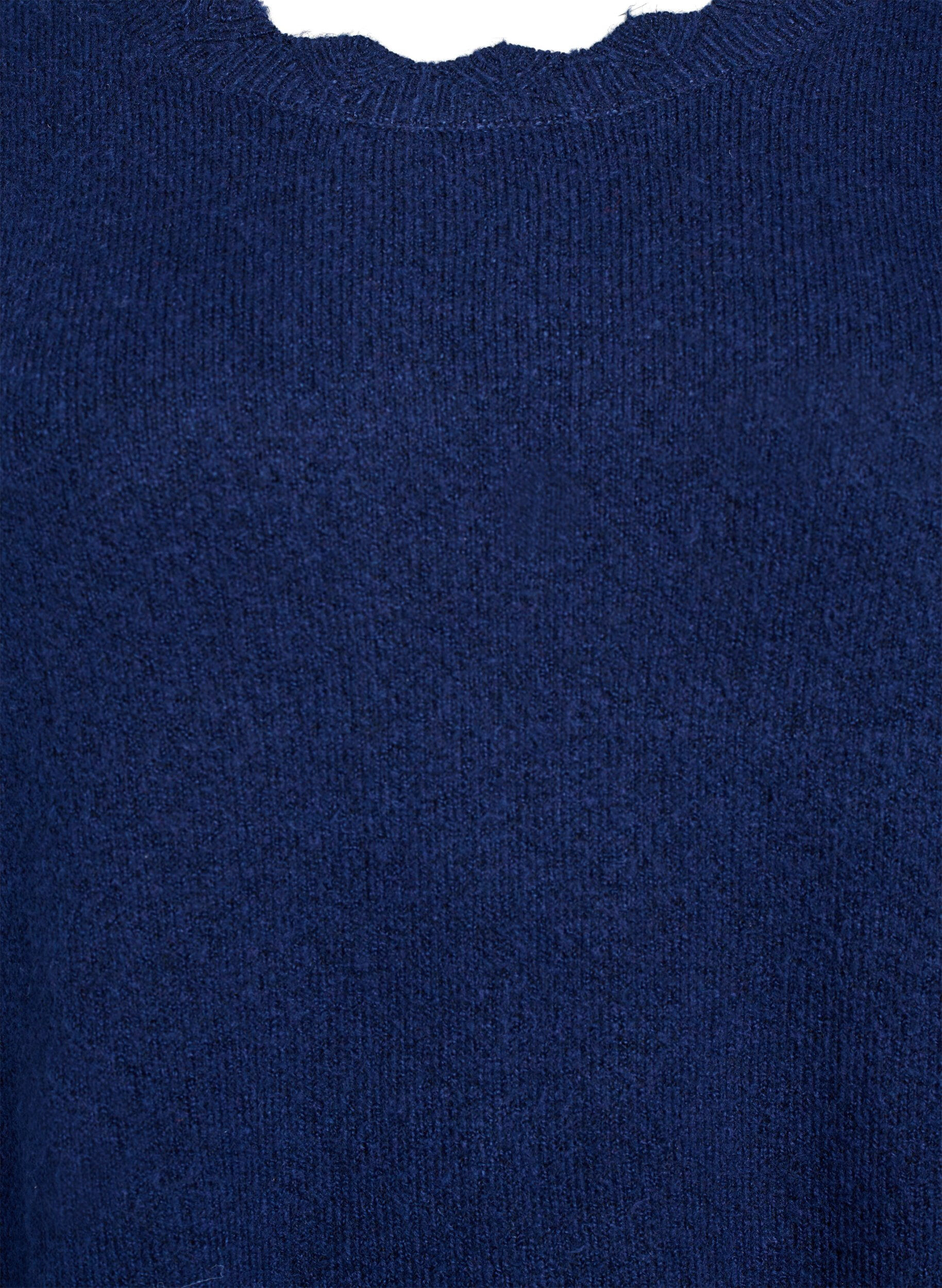 Zizzi Kort strikkjole med b&oslash;lgede kanter og slidser, Bl&aring;, Packshot image number 2