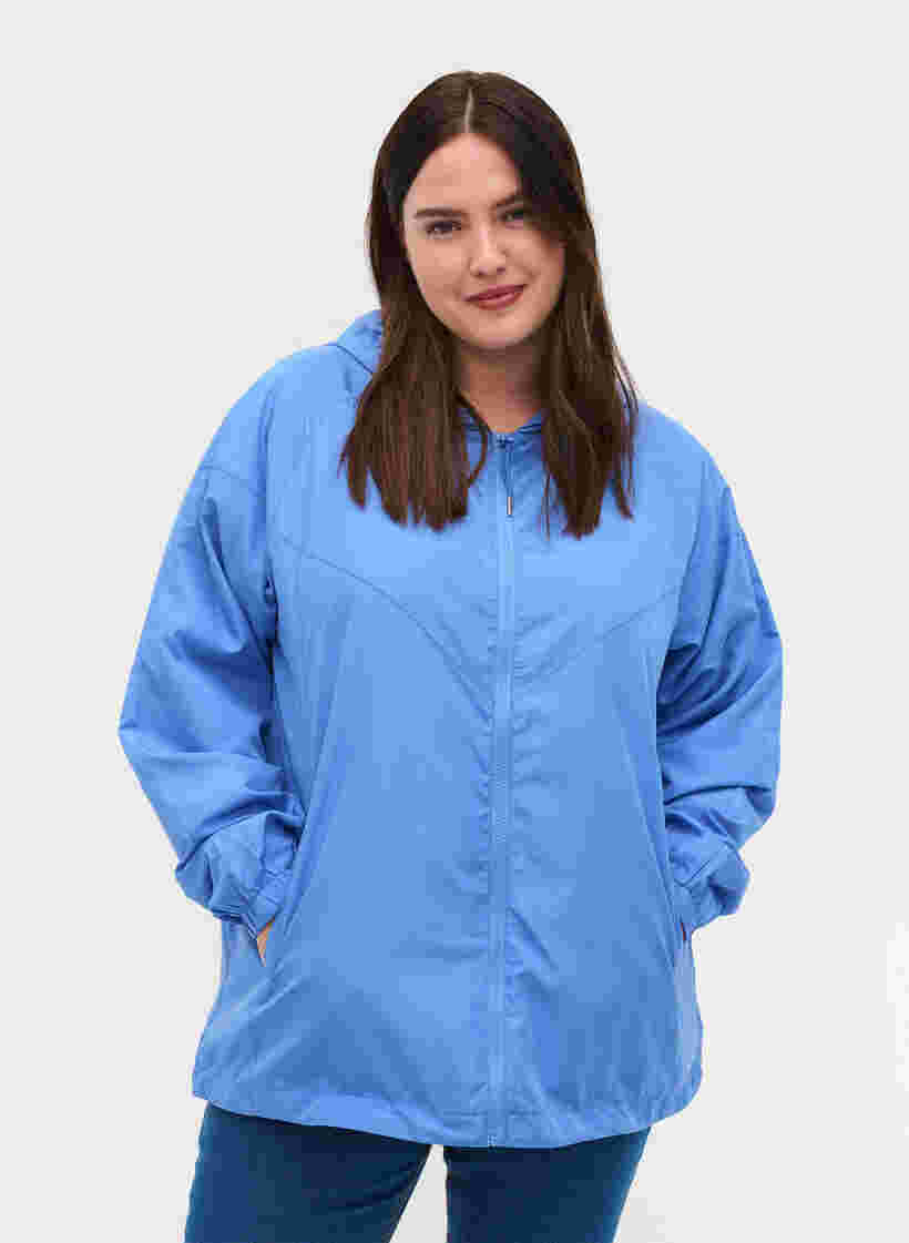 Kort jakke med hætte og justerbar bund, Ultramarine, Model image number 0