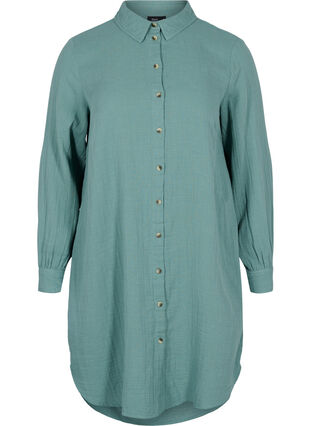 Lang bomulds skjorte med en klassisk  krave, Sagebrush Green, Packshot image number 0