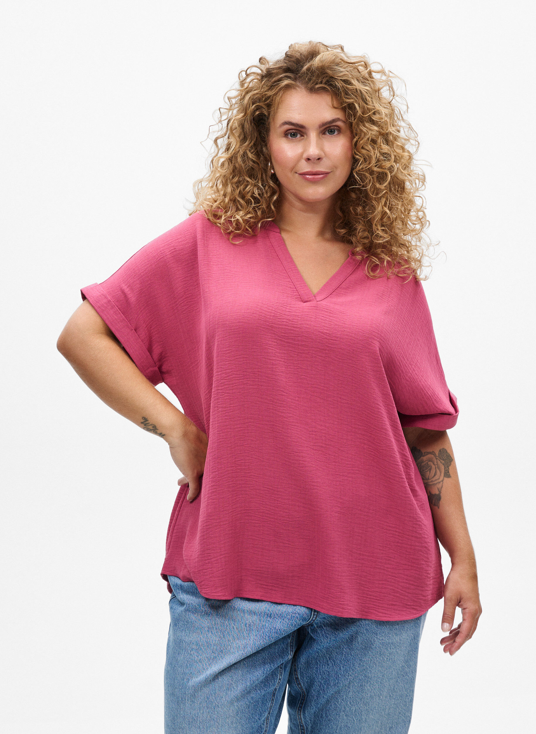 L&oslash;s bluse med korte &aelig;rmer, R&oslash;d, Model