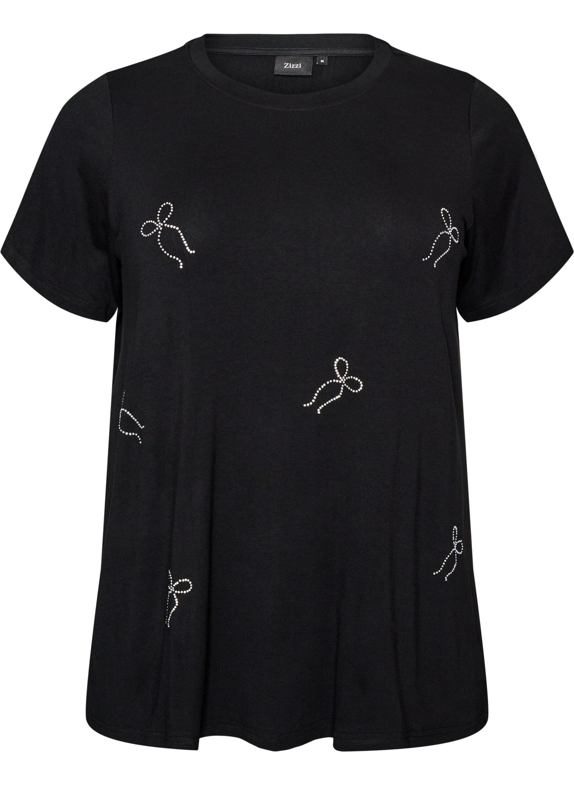 ZizziT-shirt i viskose med rhinsten, Sort, Packshot image number 0