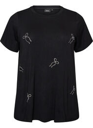 T-shirt i viskose med rhinsten, Sort