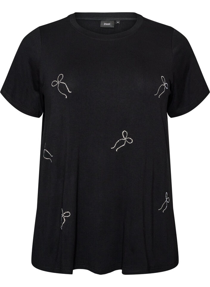 T-shirt i viskose med rhinsten, Sort, Packshot image number 0