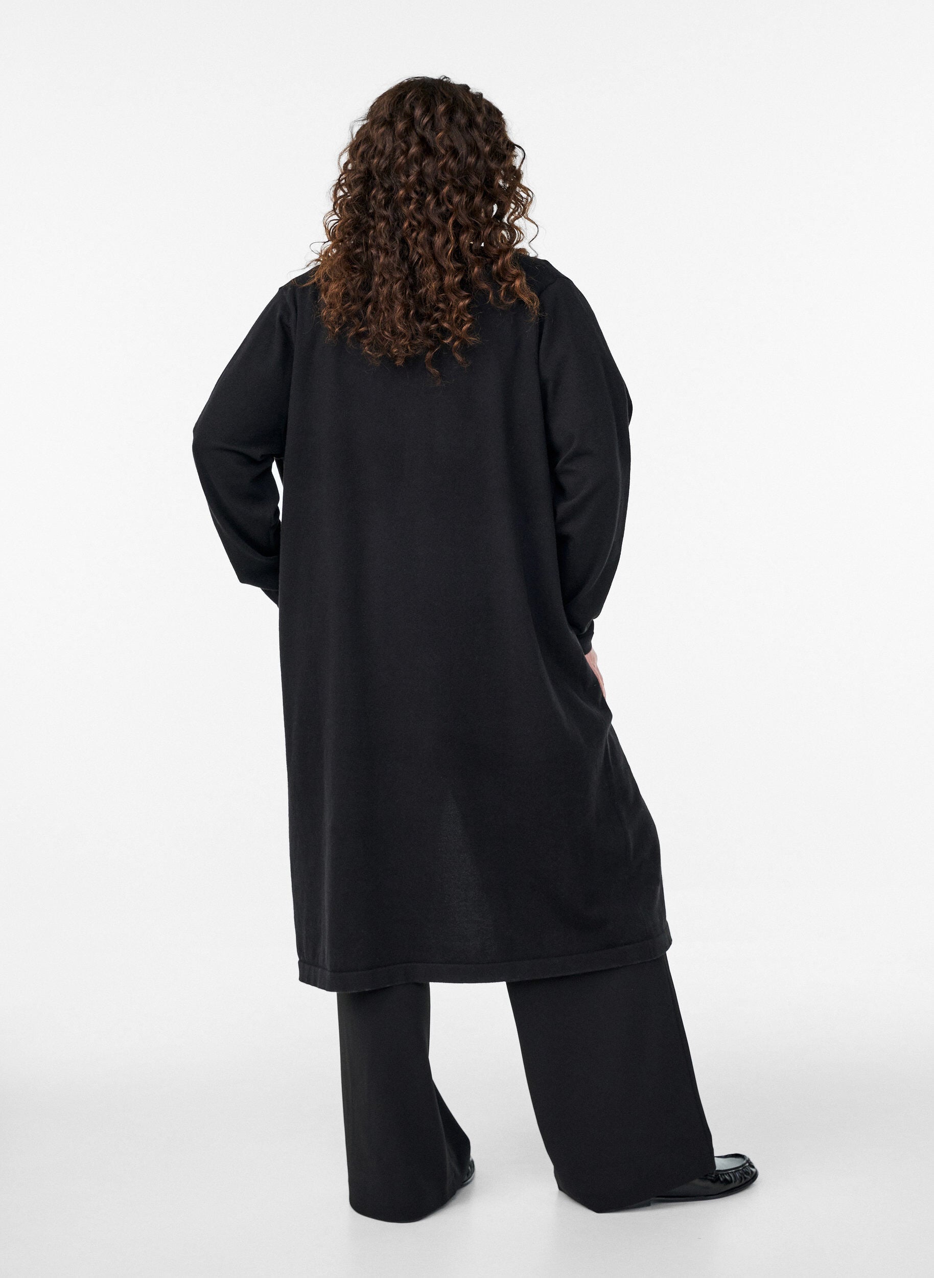 ZizziLang, &aring;ben cardigan med lommer, Sort, Model image number 1
