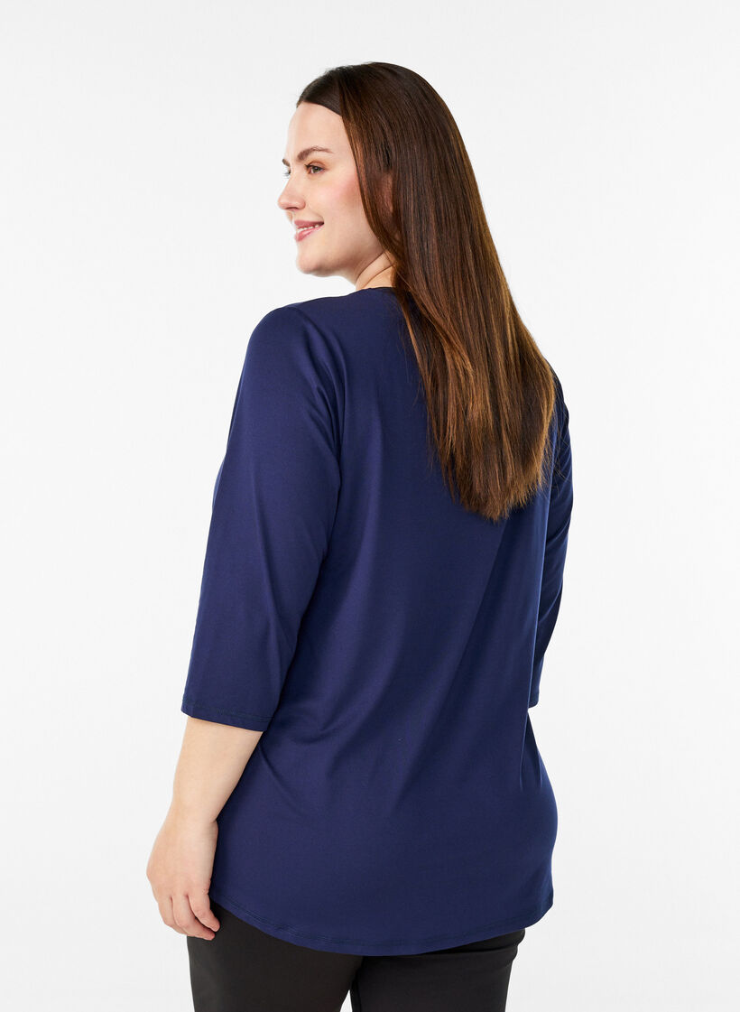 Tr&aelig;ningsbluse med 3/4 &aelig;rmer, Bl&aring;, Model image number 2