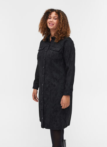 Printet kjole med krave og knapper, Black, Model image number 0