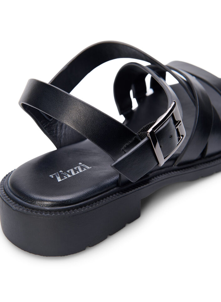 Wide fit - Sommer sandal i læder, Black, Packshot image number 4