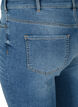 Højtaljede denimshorts med rå kanter, Dark blue denim, Packshot image number 3
