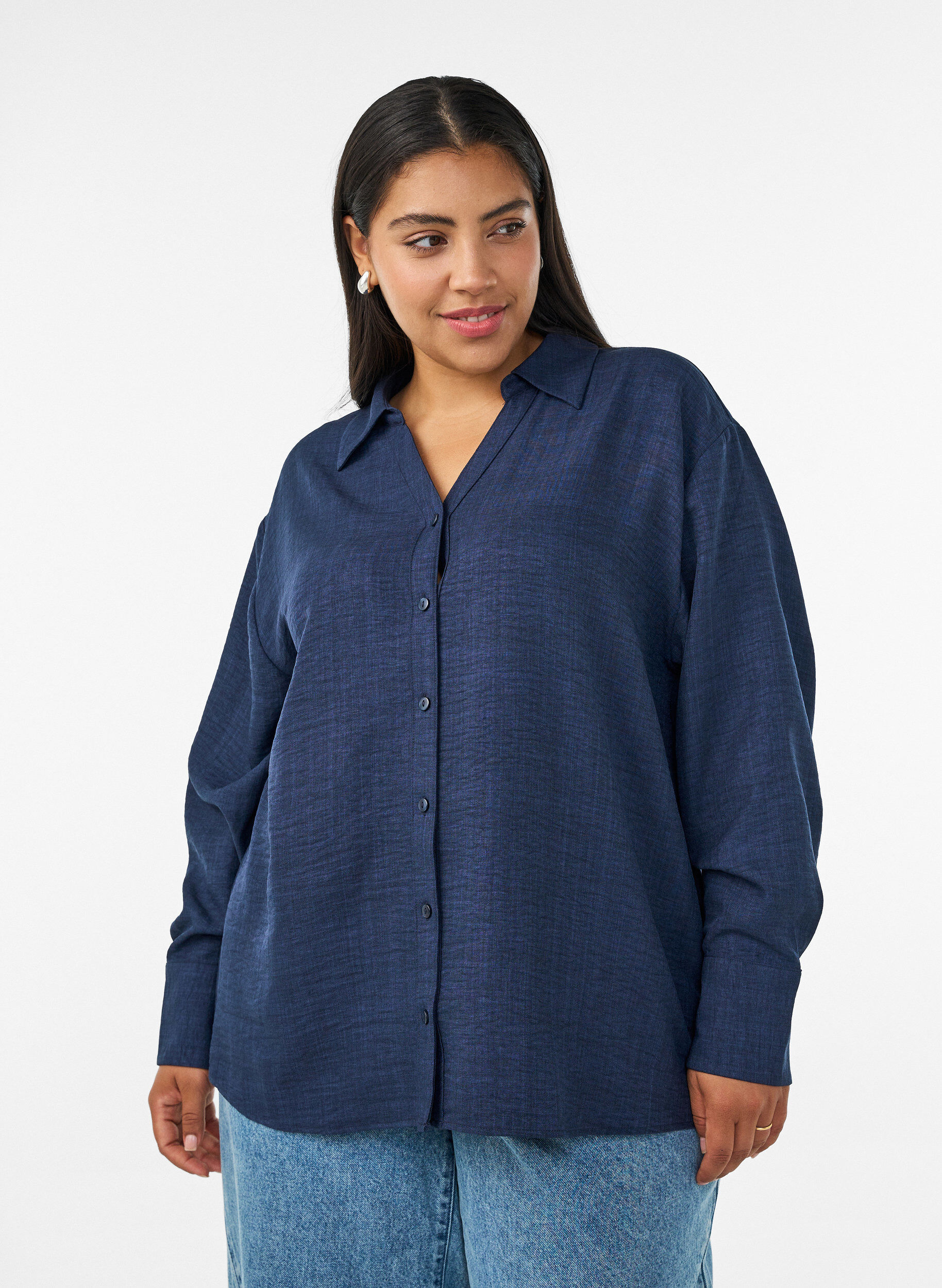 ZizziL&oslash;s skjorte med V-udsk&aelig;ring, Bl&aring;, Model image number 0