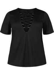 Vendbar bluse med snøredetalje, Black