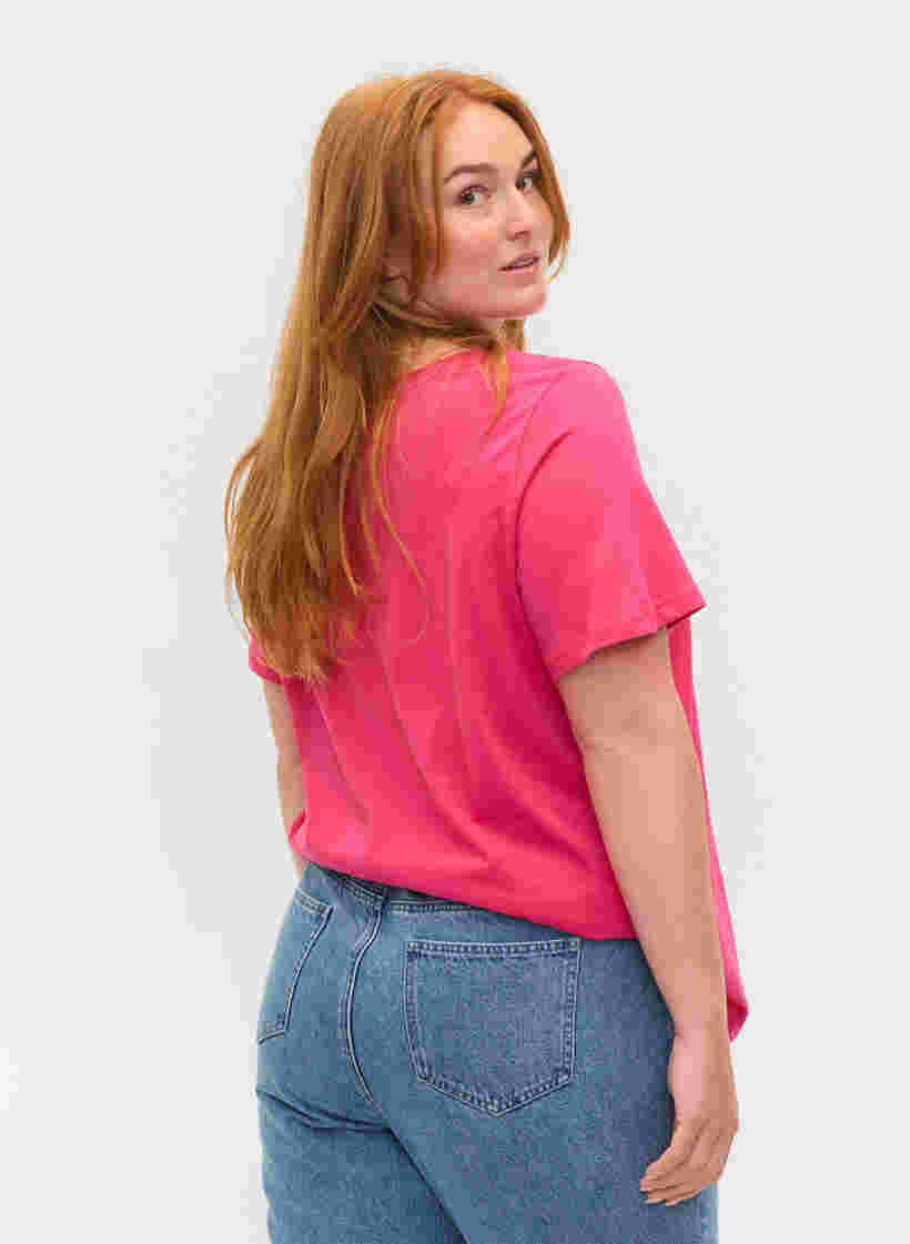 Kortærmet bomulds t-shirt med tekstprint, Fandango Pink, Model image number 1