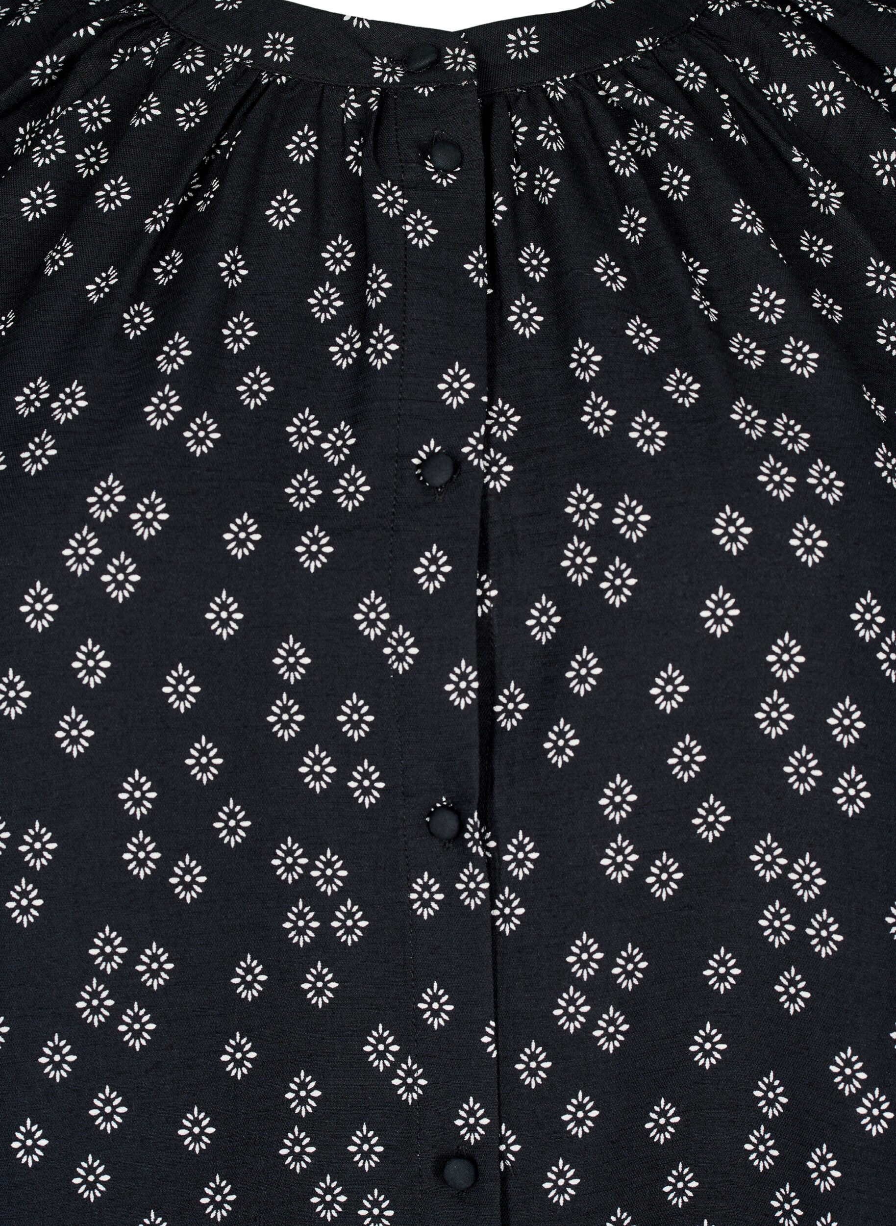 Zizzi Lang&aelig;rmet tunika med blomsterprint, Sort, Packshot image number 2