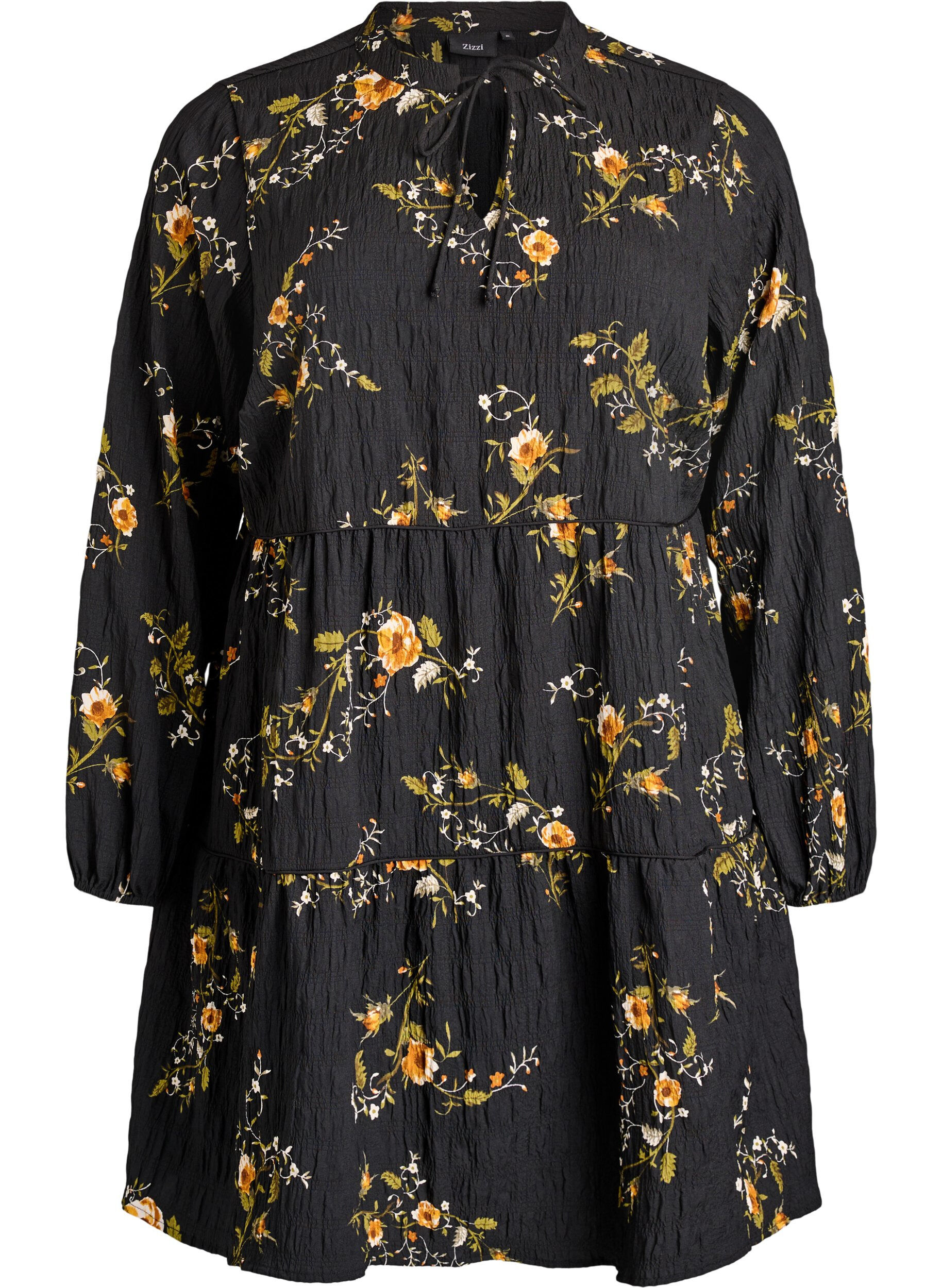 ZizziKjole med blomsterprint og bindeb&aring;nd, Sort, Packshot image number 0